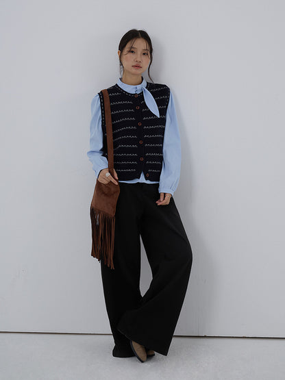 【LD3278】實拍小圓領長袖襯衫+條紋針織背心（分開下單）251103