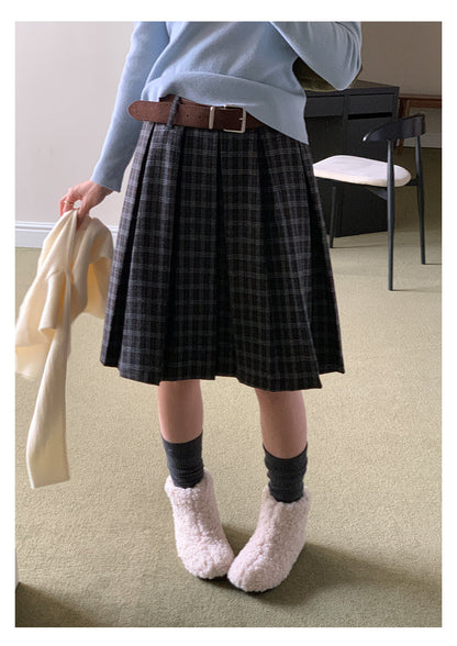 【H5502】實拍學院復古磨毛格子百褶A字裙251118