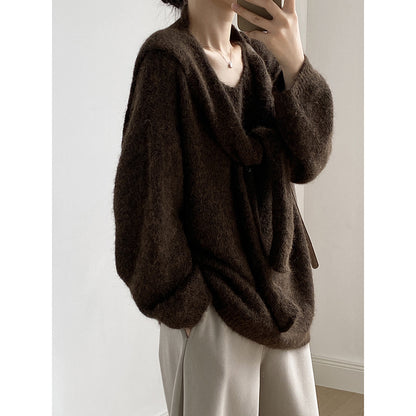 【Y25805】 實拍溫柔軟糯V領毛衣+針織披肩(含羊毛3％）251023