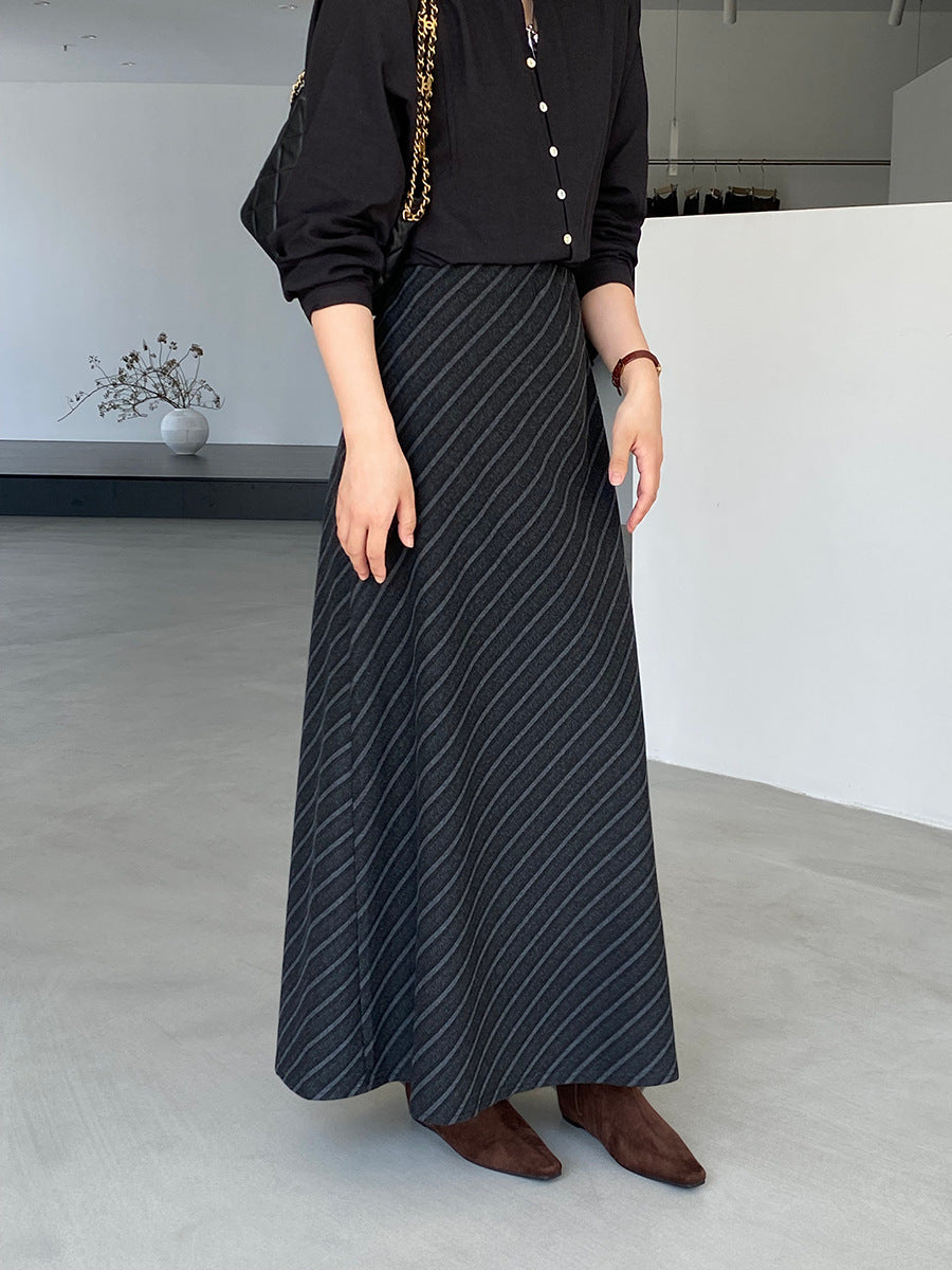 【cim2217】實拍時髦氣質斜紋高腰中長裙251030