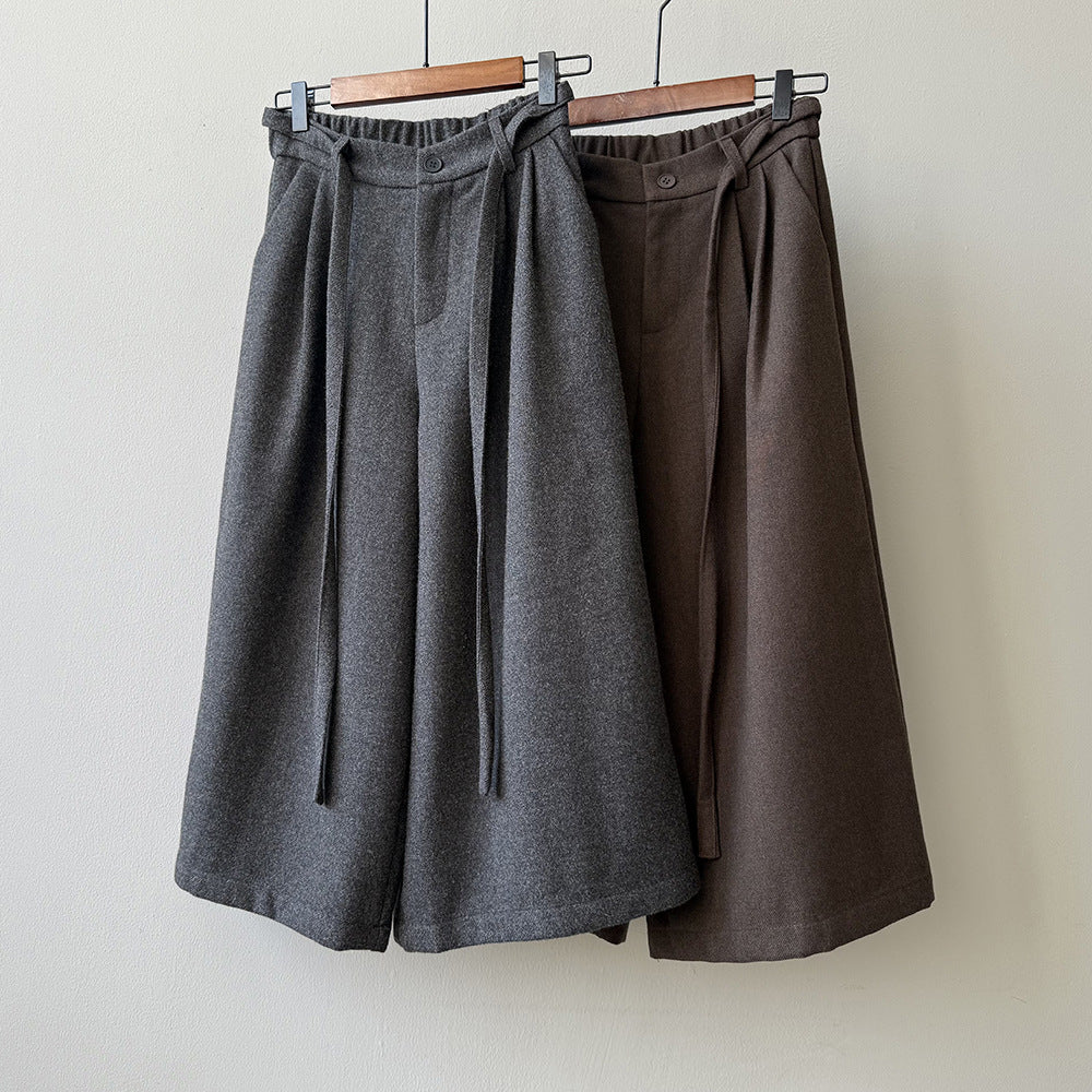 【Y82677】 實拍復古系帶加厚七分闊腿褲251023