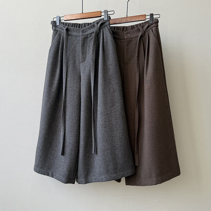 【Y82677】 實拍復古系帶加厚七分闊腿褲251023