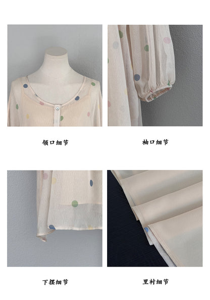 【cimz6551】法式復古女伶🦋波點彩虹燈籠連身洋裝+寬鬆A字裙套裝260514