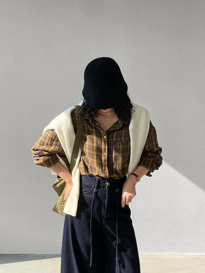 【cimz1753】實拍磨毛加厚復古格紋襯衫 251120