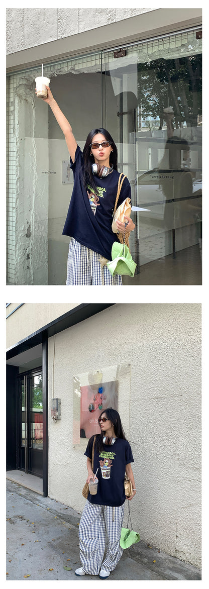 【H5345】實拍韓國卡通小熊印花T恤250701