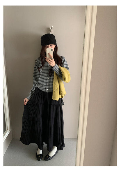 【H5476】實拍秋冬質感簡約細摺鬆緊腰a字傘裙251109