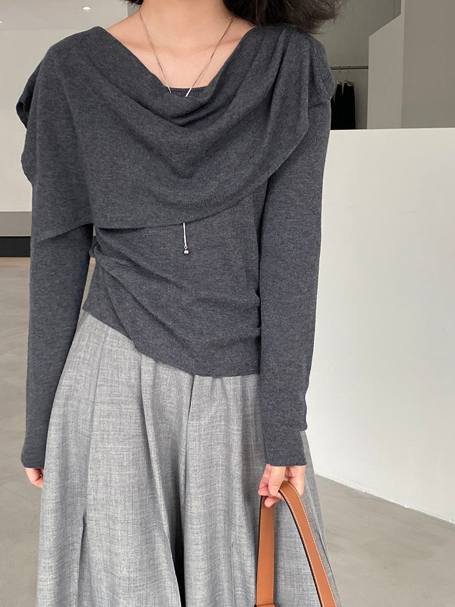 【cim396】實拍慵懶蕩領假2件披肩針織毛衣251030