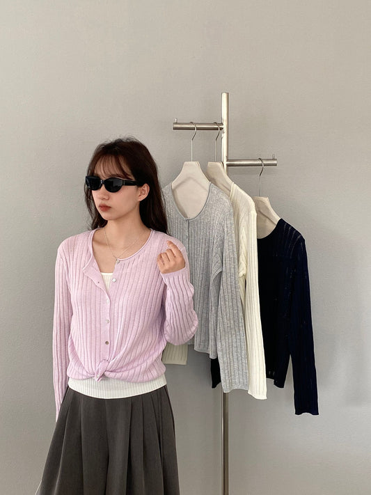 【cimzW6005】早春韓系溫柔☁️捲邊領鏤空薄款羊毛針織小外套/罩衫260319