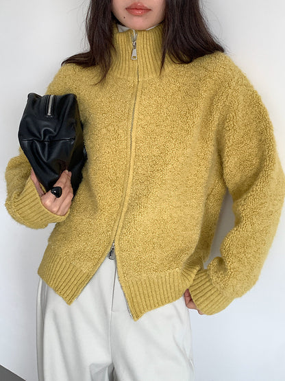 【LD11015】實拍雙頭拉鍊毛絨半高領加厚針織毛衣外套251110