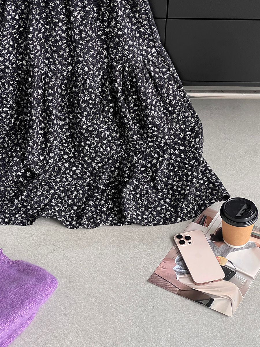 【cimz1729】實拍復古時髦碎花加絨長裙251128