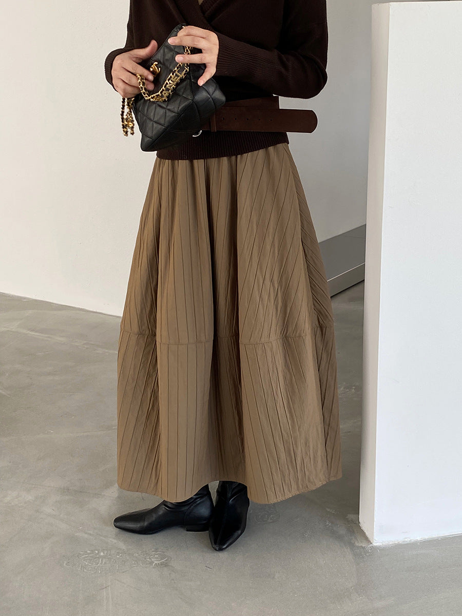 【cim1708】實拍秋冬法式寂靜高腰加厚微花苞A字裙251030