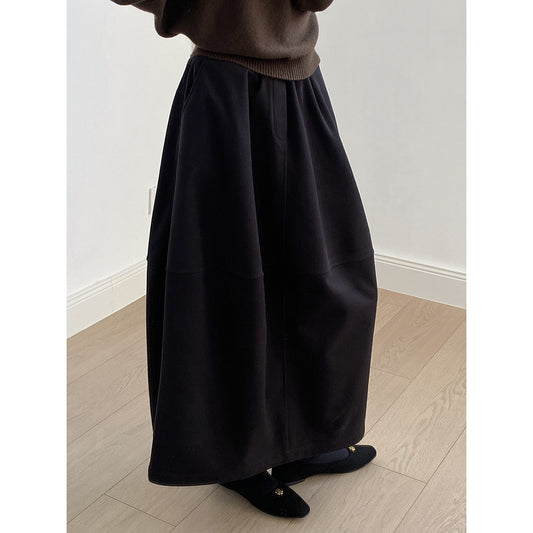 【Y82671】 實拍秋冬氣質花苞毛呢A字裙251023