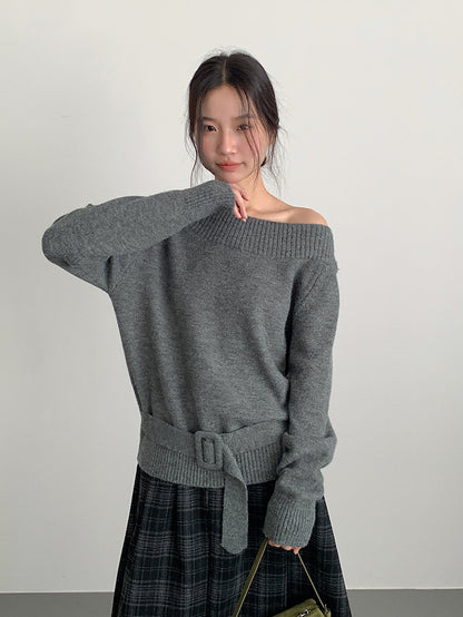 【LD11062】實拍慵懶高級感北極融針織毛衣（可拉一字肩）251209