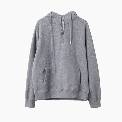 【LD11064】實拍慵懶灰色加絨加厚連帽寬鬆衞衣251209