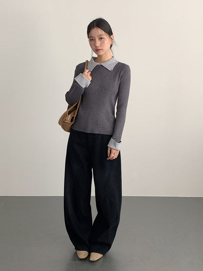 【LD11026】實拍絕美法式針織坑條假2件針織衫251124