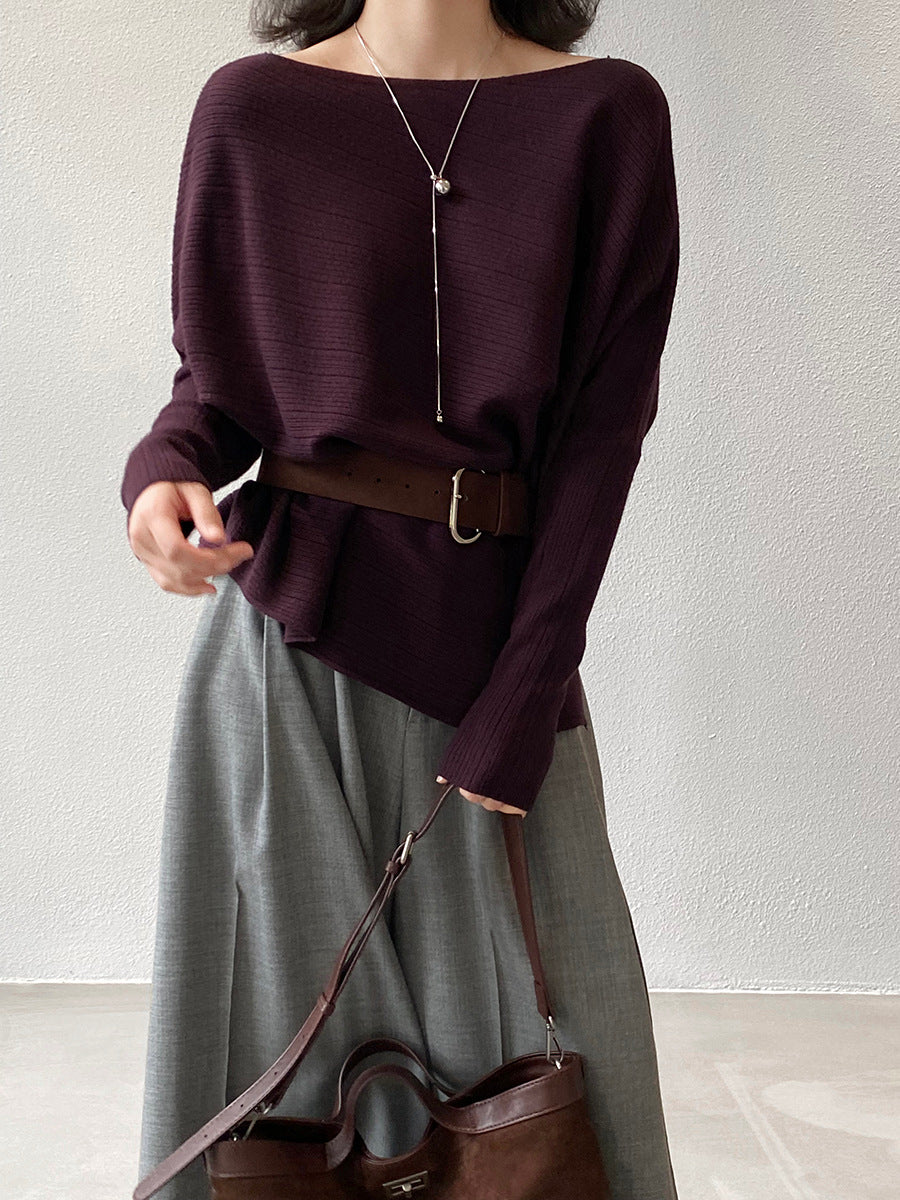 【cim9033】實拍韓系高級感長袖斜肩針織衫＋腰帶251030