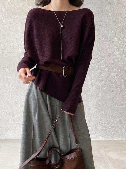 【cim9033】實拍韓系高級感長袖斜肩針織衫＋腰帶251030