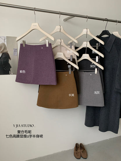 【L5759】實拍Y.JIA秋冬多色簡約毛呢高腰顯瘦A字短裙251215