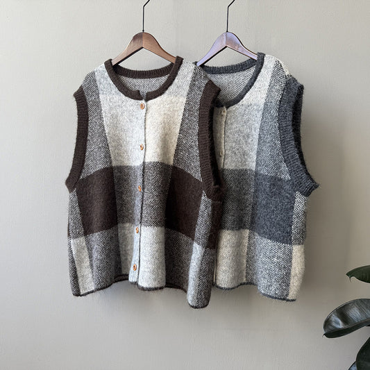 【YP2576】 實拍日系復古格子針織馬甲(含羊毛3%) 251023