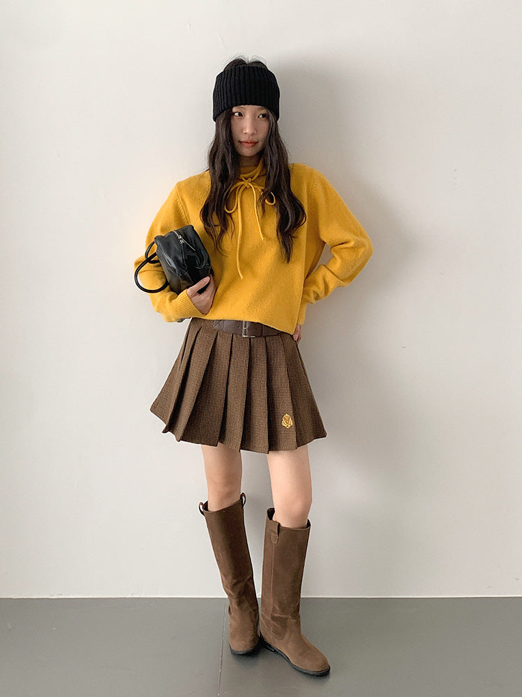 【LD3299】實拍S~XL秋冬露思同款～刺繡毛呢百褶裙251103