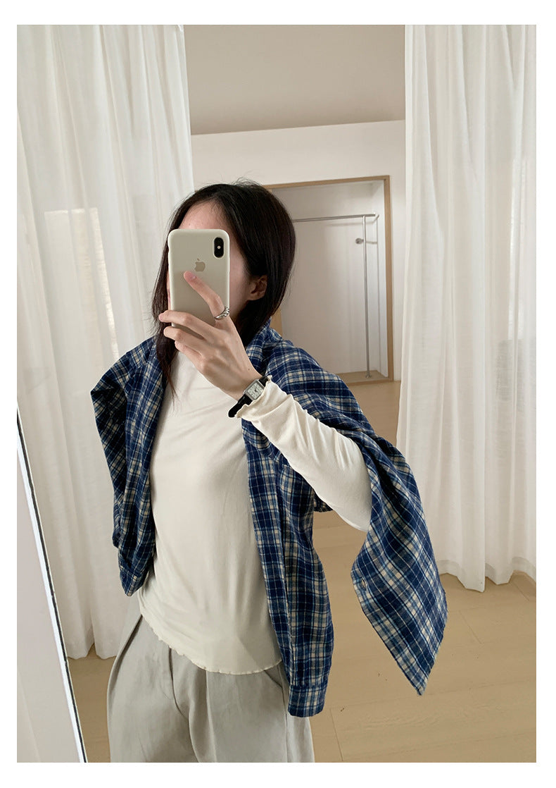 【H568】實拍基礎款木耳邊半高領純色打底衫251021