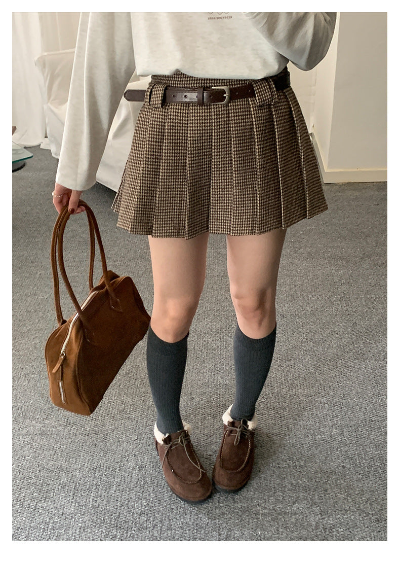 【H5492】實拍S~XL復古學院風磨毛百褶a字裙（內有安全褲）251109