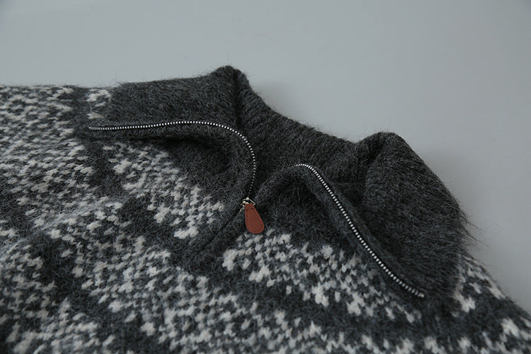 【LD11004】實拍兔絨毛混紡費爾島針織毛衣半拉鏈大翻領251110