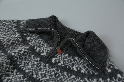 【LD11004】實拍兔絨毛混紡費爾島針織毛衣半拉鏈大翻領251110