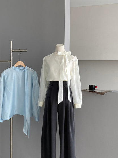 【cimz1186】韓系知性通勤🤍質感蝴蝶結飄帶天絲半高領長袖襯衫260319