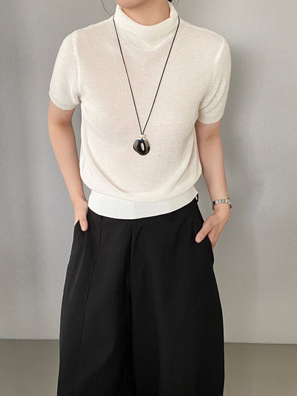 【cimz0663】實拍四季隨意搭☁️韓系半高領顯瘦短袖針織T恤/上衣260409