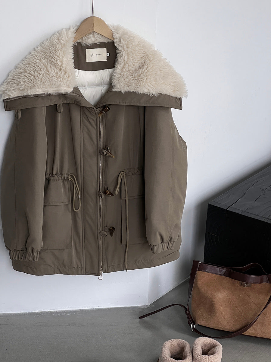 【cimz1727】實拍行走的火爐重工牛角扣大翻領工裝羽絨外套大衣(白鴨絨50)251120