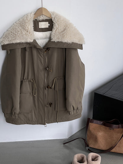 【cimz1727】實拍行走的火爐重工牛角扣大翻領工裝羽絨外套大衣(白鴨絨50)251120