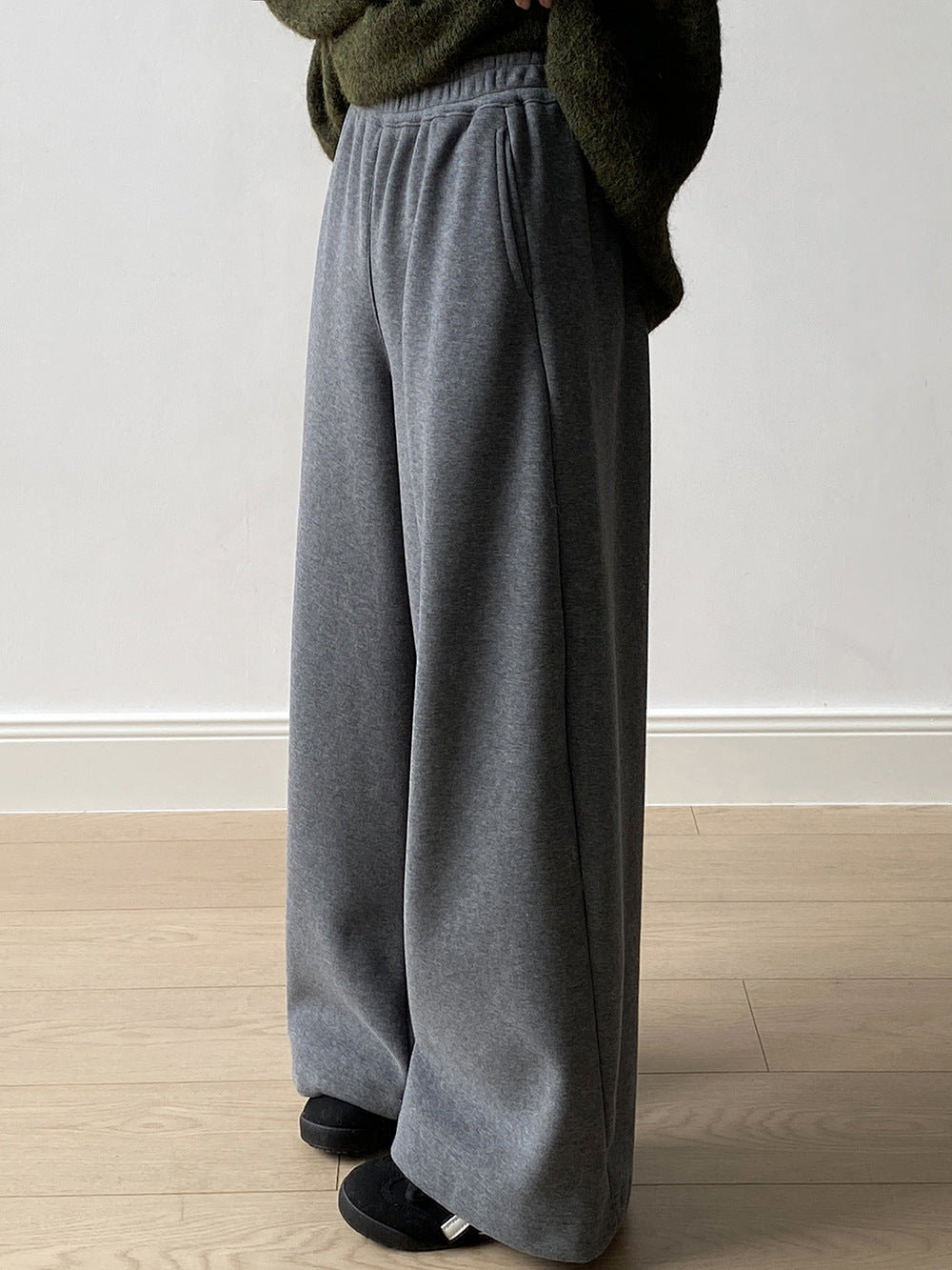 【Y82672】 實拍簡約寬鬆加絨保暖闊腿衛褲251023