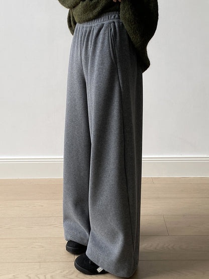 【Y82672】 實拍簡約寬鬆加絨保暖闊腿衛褲251023