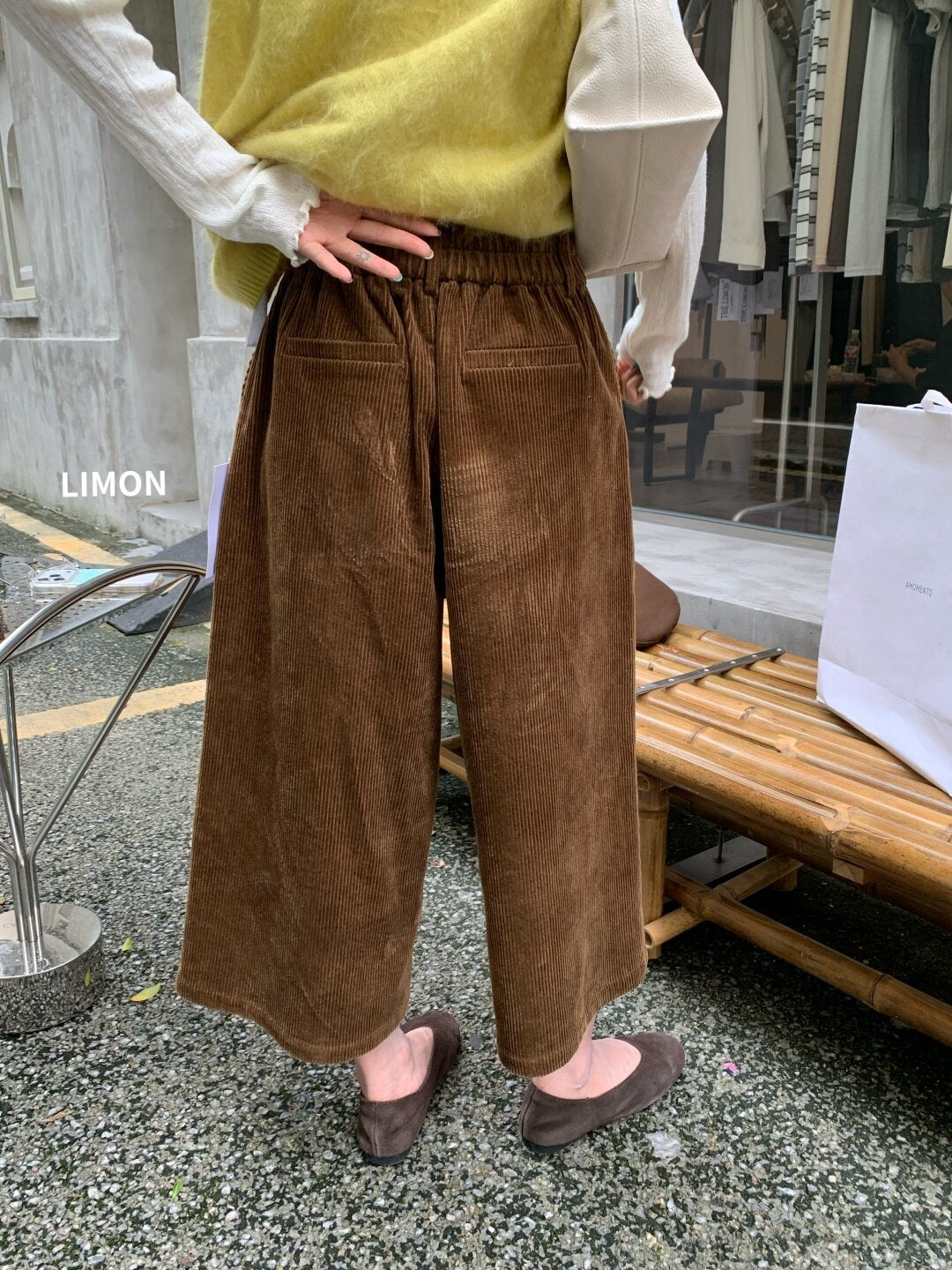 【L11197】檸檬家復古質感・燈芯絨鬆緊腰休閒寬褲260916