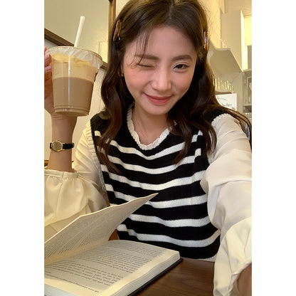 在台現貨【H742】實拍韓國清新氣質設計假兩件上衣