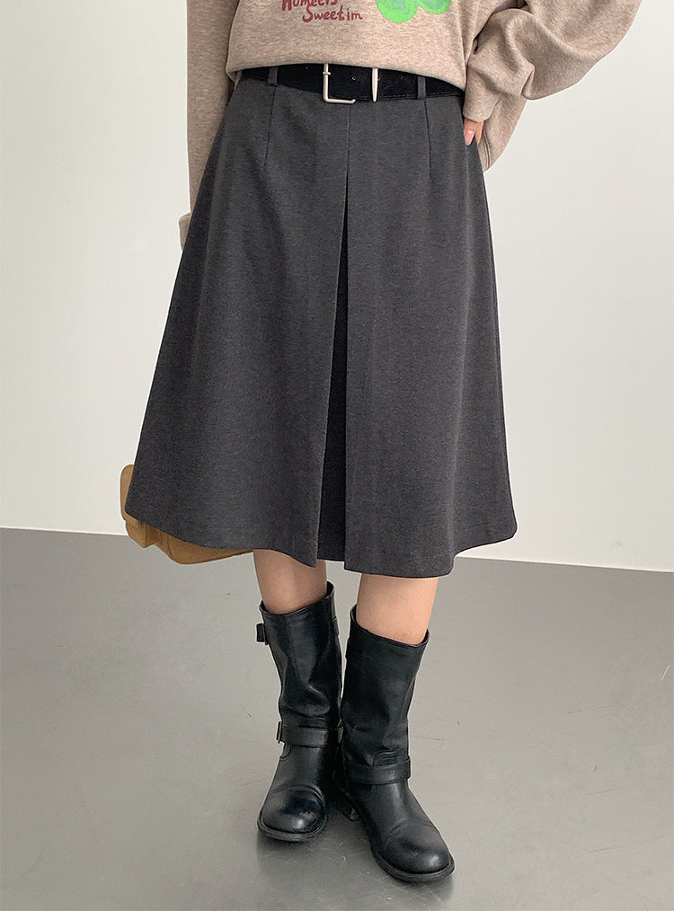 【LD3300】實拍S~XL韓版高腰顯瘦毛呢A字裙＋腰帶251103