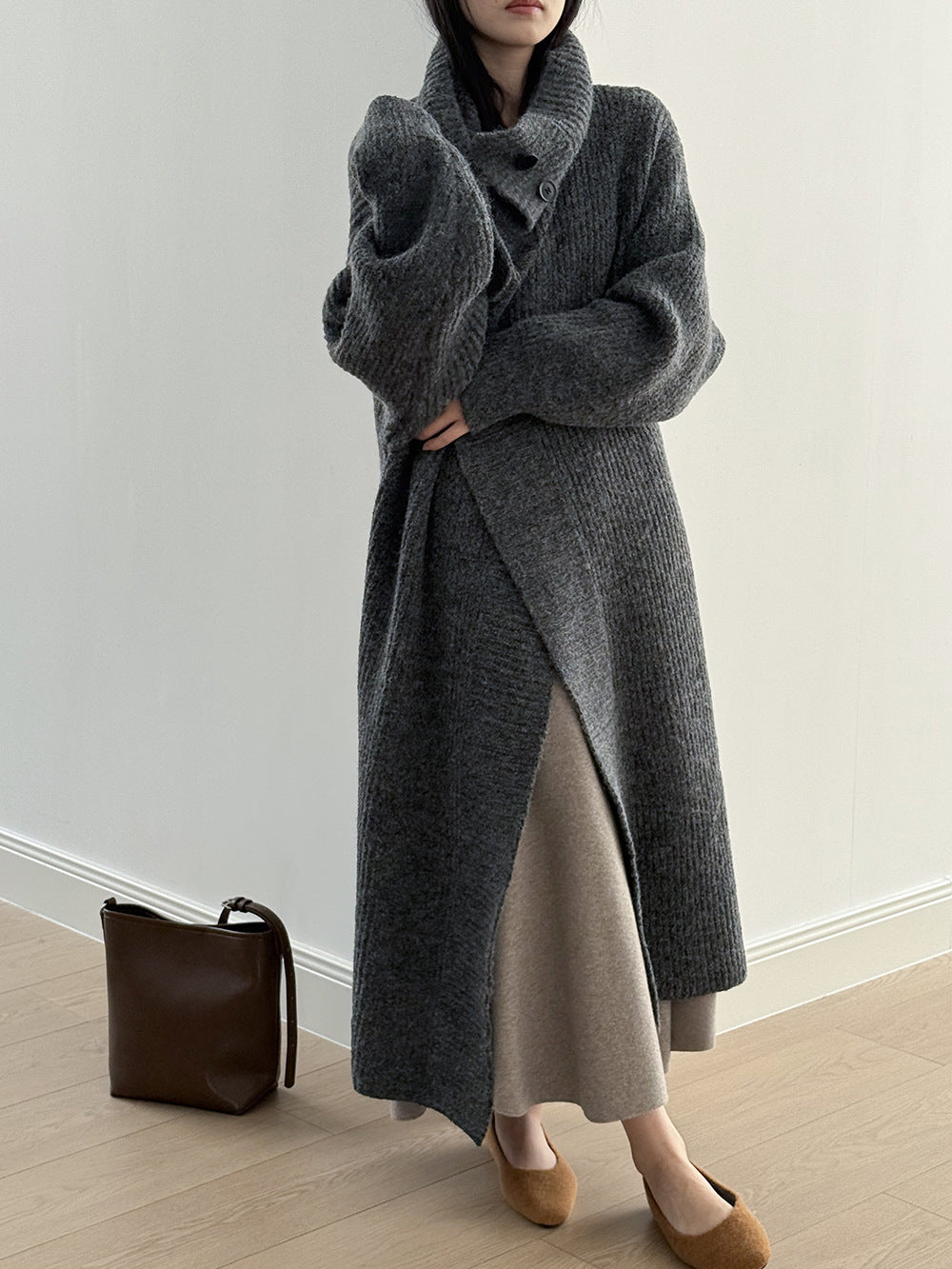 【Y913】實拍大翻領長針織大外套251106