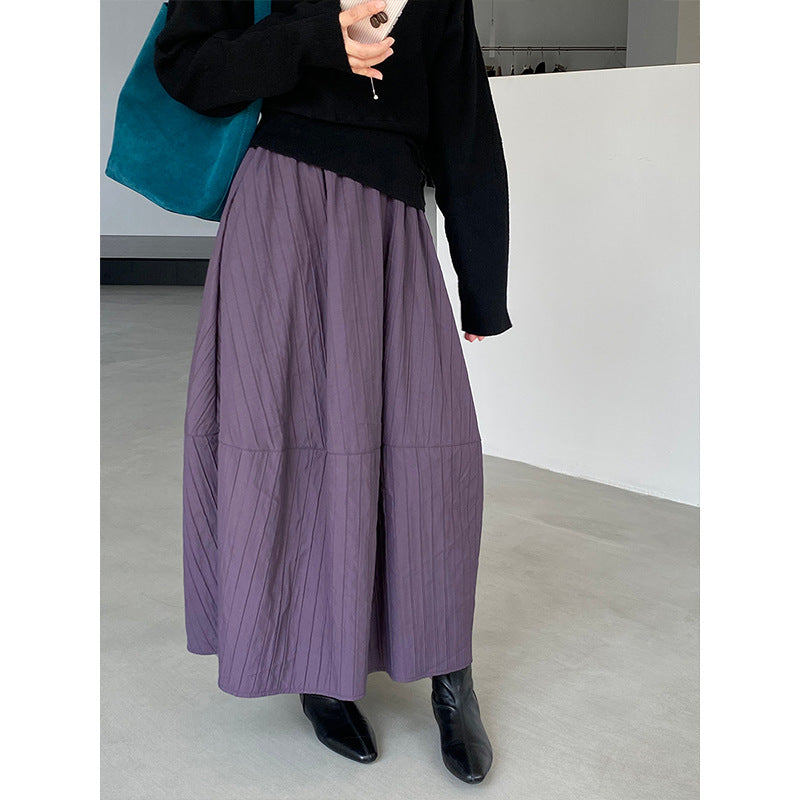 【cim1708】實拍秋冬法式寂靜高腰加厚微花苞A字裙251030