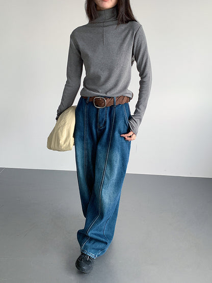 【LD11020】實拍S~XL加絨加厚復古水洗做舊彎刀闊腿牛仔褲251110