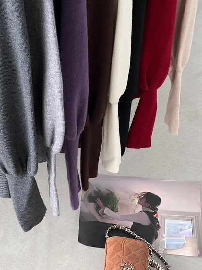 【cimz6652】實拍氣質半高領/V領燈籠袖極簡氣質針織衫251128