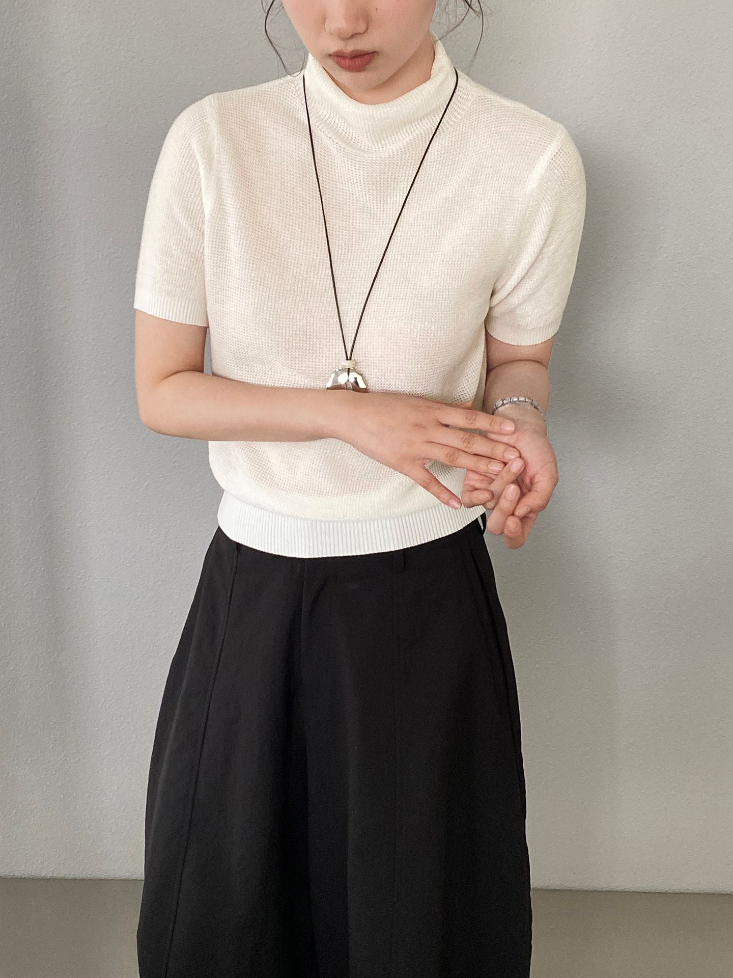 【cimz0663】實拍四季隨意搭☁️韓系半高領顯瘦短袖針織T恤/上衣260409