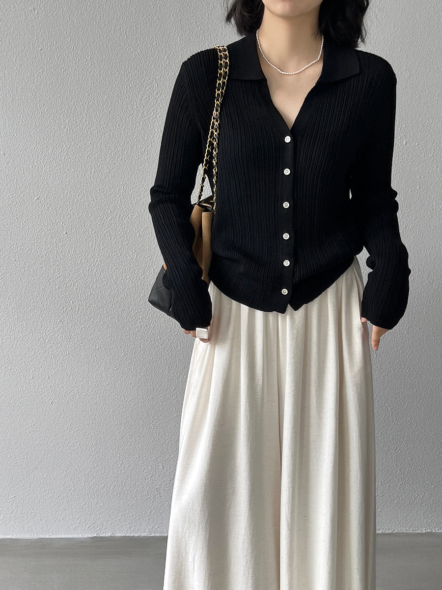 【cim6901】實拍慵懶紙片人polo領針織衫251030