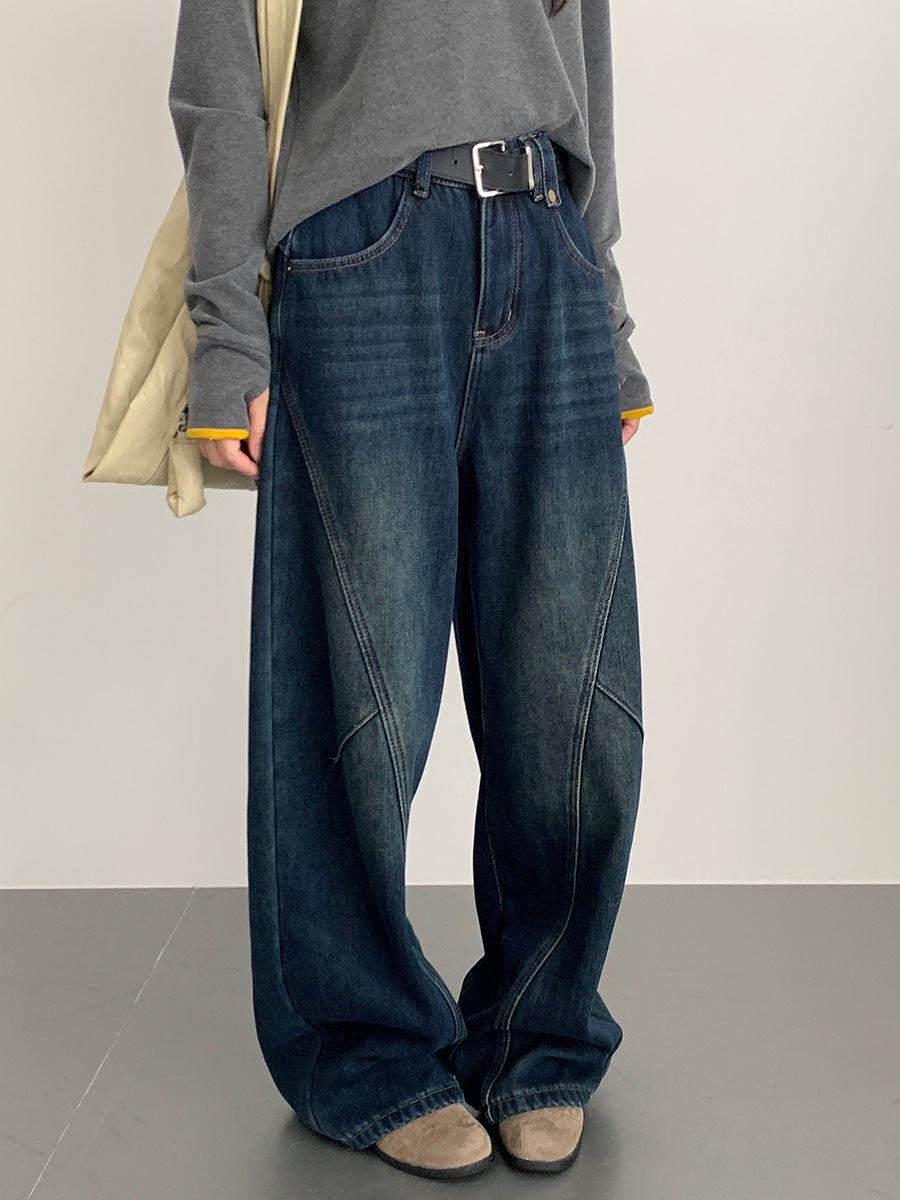 【LD11023】實拍S~XL顯瘦加絨加厚高腰寬鬆彎刀牛仔褲＋腰帶251124