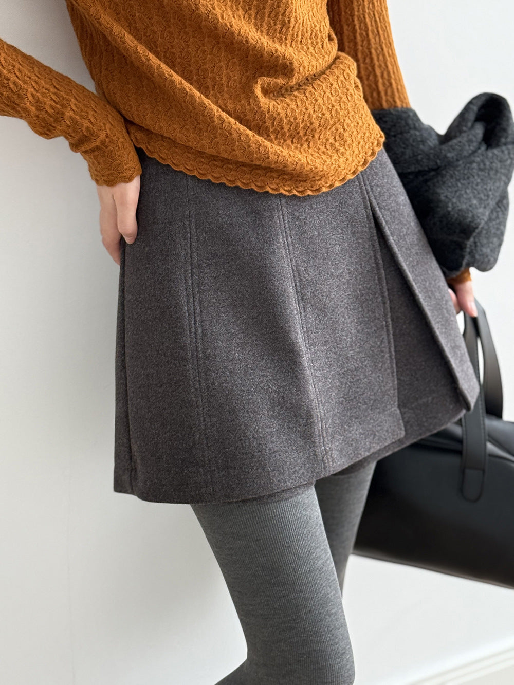 【Y82682】實拍冬季厚款毛呢高腰開叉裙褲 251106