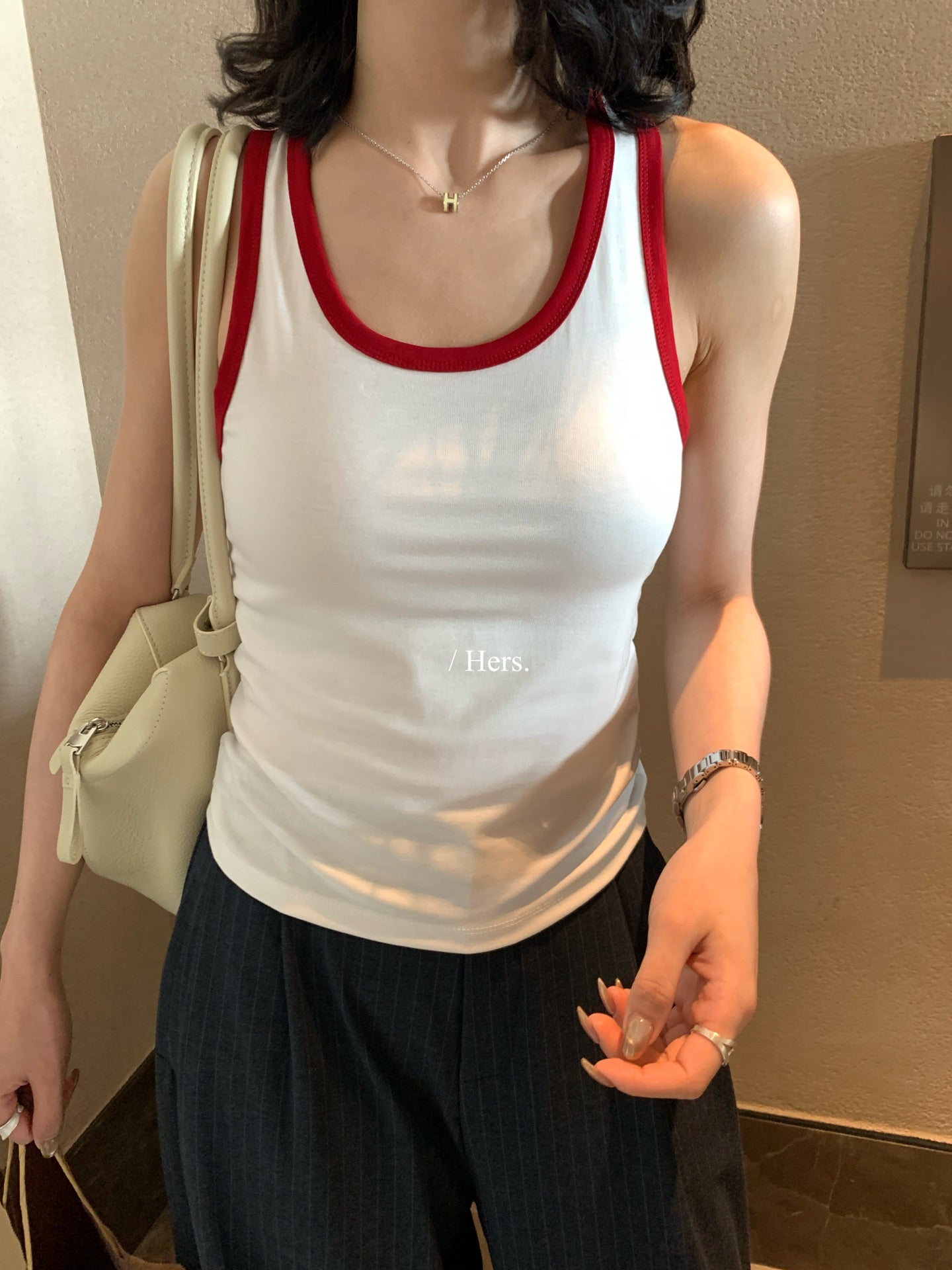 【L80316】實拍Hers韓系極簡日常☁️基礎款休閒百搭修身撞色工字背心260330
