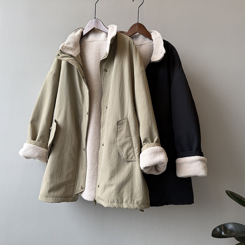 【Y82650】實拍立領帥氣內裡羊羔毛工裝外套251016