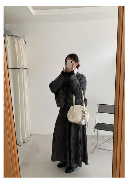 【H5476】實拍秋冬質感簡約細摺鬆緊腰a字傘裙251109
