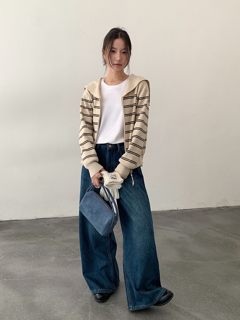 【LD11049】實拍S~XL美式加絨加厚高腰牛仔褲＋皮帶腰包251202