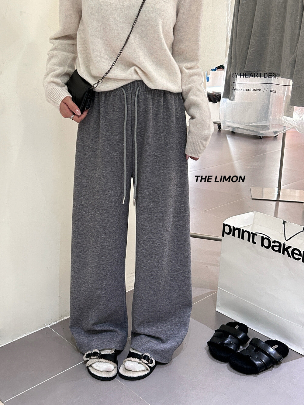 【L1185】實拍檸檬秋冬簡約羊絨抽繩直筒休閒褲251117